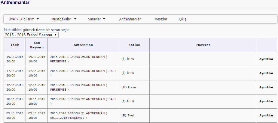 FYS antrenman takip sistemi
